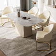 thumbnail image 4 of POVISON 63" Minimalist White Pedestal Dining Table，Rectangular Glossy Sintered Stone Tabletop, Roman Column Table Leg for 4, 4 of 11