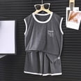 thumbnail image 2 of KPOPLK Boys Pajamas Two Piece Solid Color Pajama Teen Boy Crewneck Sleeveless Tank Top Shorts PJS Set for 1-16 Years Size 6-7 Years, 2 of 7