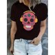 thumbnail image 1 of Women Crewneck Print Short Sleeve T-Shirts Summer Tees Loose Fit Graphic TopsHalloween Skull Print Comfy T-Shirt, Round Neck Short Sleeve Sports Tee, Women's ActivewearFather's Day, Mother's Day, N, 1 of 6