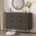 thumbnail image 4 of Fluted 6 Drawer Dresser 47.2 In Mid Century Modern Chest with Faux Marble Top and Gold Handles for Bedroom Walnut, 4 of 7