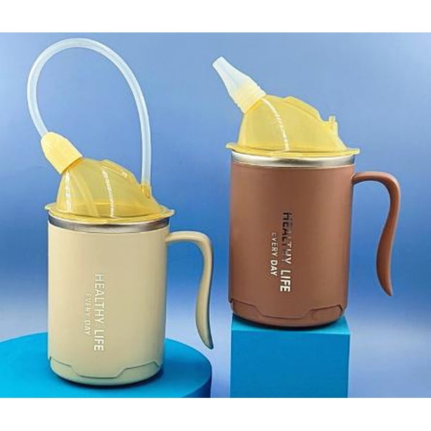 BRIGHTFUFU Vaso para disfagia para adultos: Vaso de lactancia antiderrames de 400 ml para pacientes encamados - Biberón con pajita suave para personas mayores