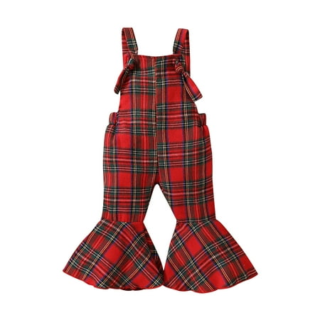 

Toddler Baby Girls Suspender Pants Bell Bottom Romper Flannel Plaid Flared Overalls Jumpsuit Sleeveless Strap Outfits Winter Autumn