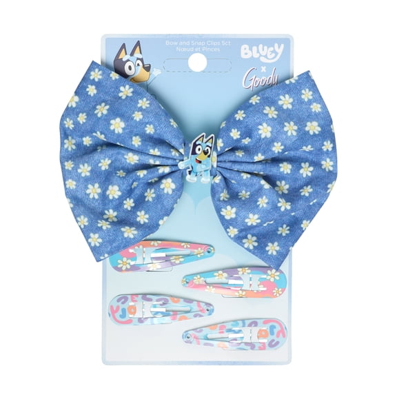 Goody Bluey Kids Bow Barrette & Snap Hair Clips Set, 5 Count