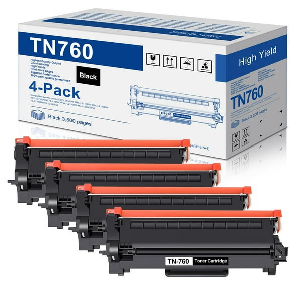 TN-760 TN760 High Yield Black Toner Cartridge TN 760 Toner Cartridge DCP-L2550DW MFC-L2710DW MFC-L2750DW HL-L2350DW HL-L2370DW HL-L2390DW Printer(4-Pack)