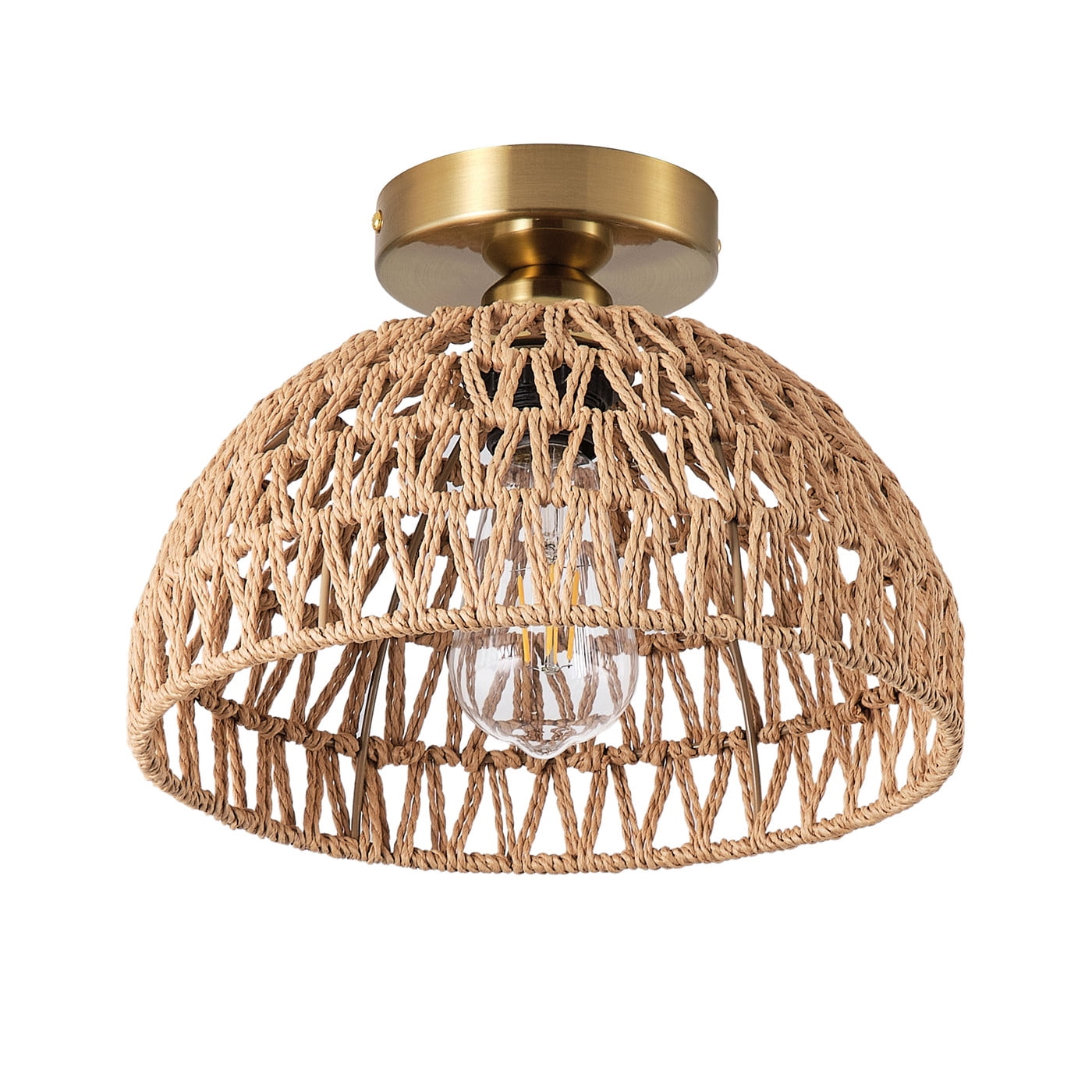 Modern Gold Ceiling Light, Rustic Boho Cage Semi Flush Mount Ceiling Light, Coastal Light Fixture for Bedroom Dining Room Kitchen Foyer Hallway