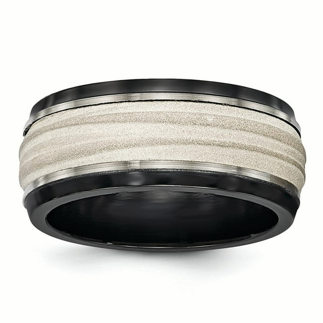 Bague avec Incrustation d'Argent Noir Ti et Sterling, Laser et Poli, Taille 14