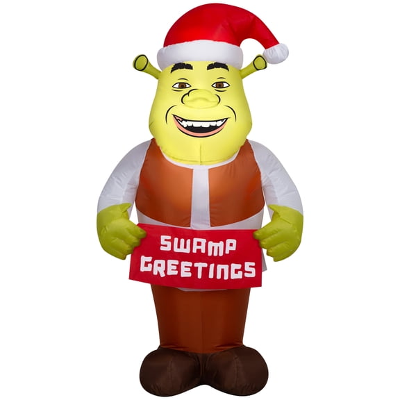 Gemmy Airblown Shrek with Santa Hat Christmas Inflatable, 3.5-Ft, LED Yard Decor