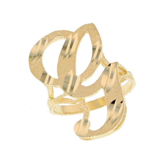 10k Real Yellow Gold Ladies Tendy Chic Diamond Cut Cursive Inital Letter G Ring