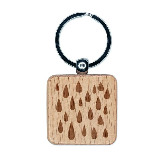 Lots of Raindrops Raining Water Square Keychain Charm Tag - Engraved Wood