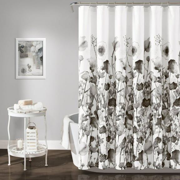 Lush Decor Zuri Flora Shower Curtain White/Black Single 72X72