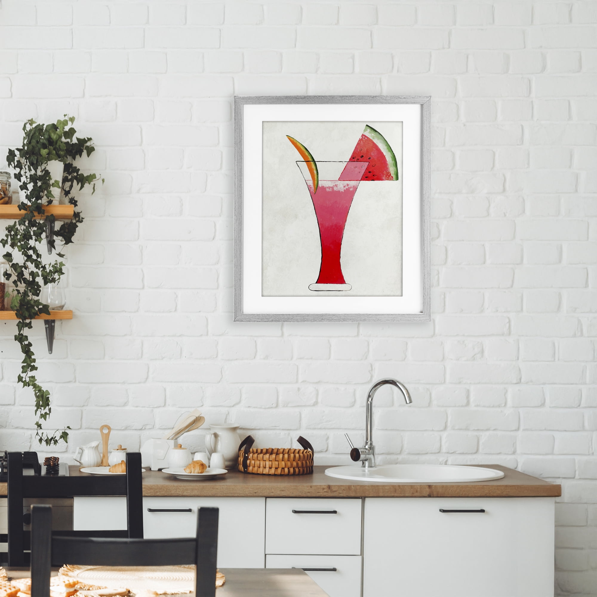 Stupell Industries Summer Cocktail Watermelon Slice Gray Framed Print Under Glass, design by Lorenzo Collective