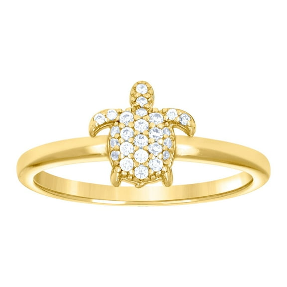 925 Sterling Silver Yellow-tone Womens Cubic Zirconia Turtle Ocean Life Ring 7.7x1.5mm Wide Size 9 Ring for Women