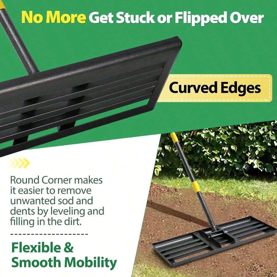 Lawn Leveling Rake 6 FT Ground Lawn Leveler with 30 x 10 Wide Large Rakes Head for Smooth Garss Soil Dirt Sand High Effect Yard Leveling Tool with Round Edge forGarden Golf Course No Flip