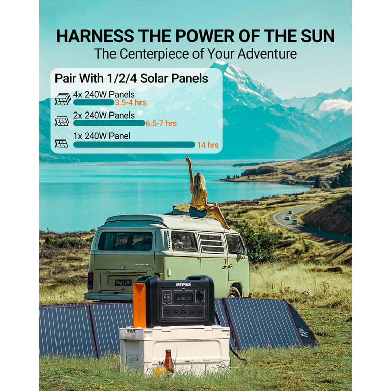 OUPES 2400W Solar Generator with 2*240w Panels Included, 2232Wh Portable Power Station w/ 5 2400W AC Outlets for Outdoors Camping RV High-Power