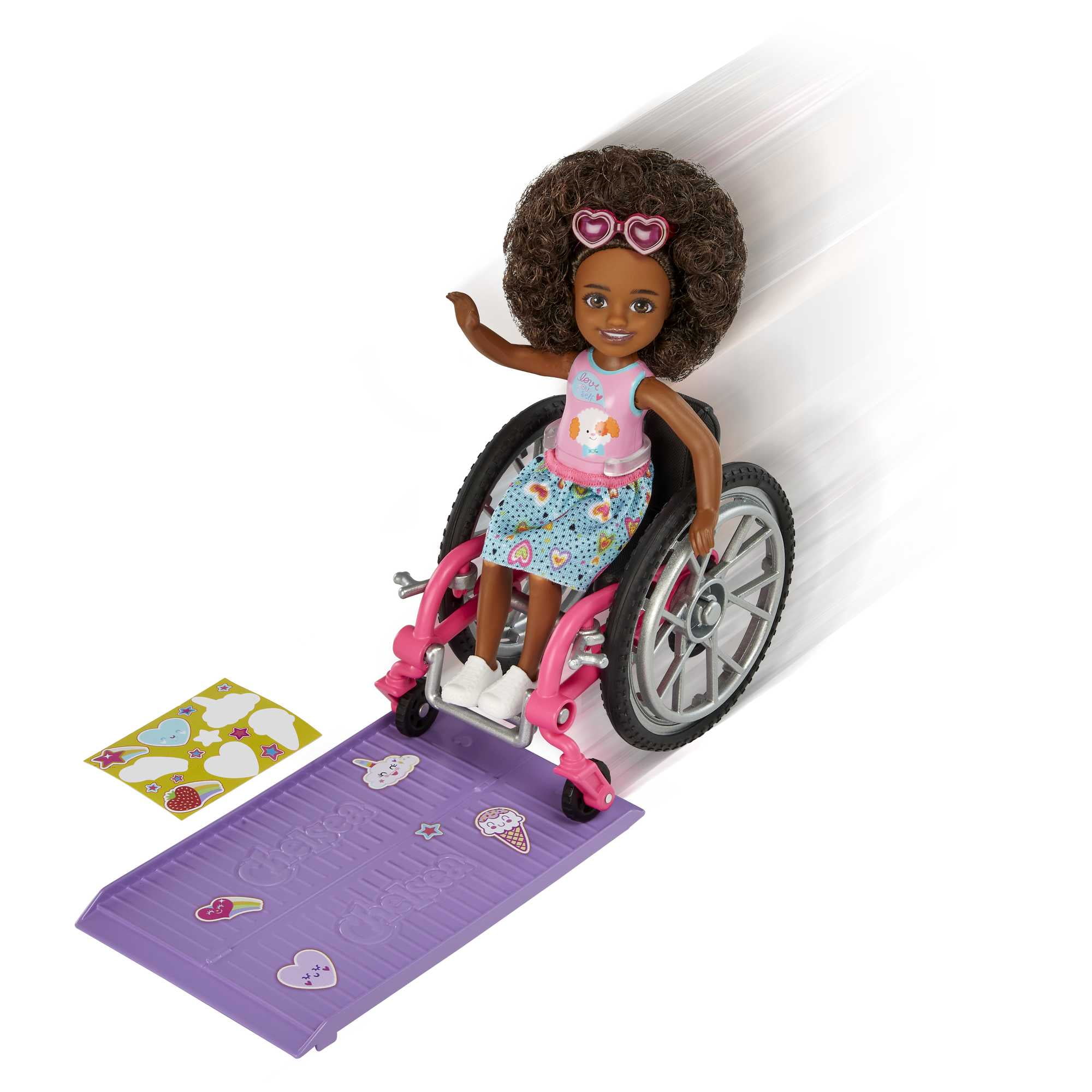 Barbie Chelsea Doll Wheelchair Set with Puppy Graphic Ramp Stickers Accessories Walmart