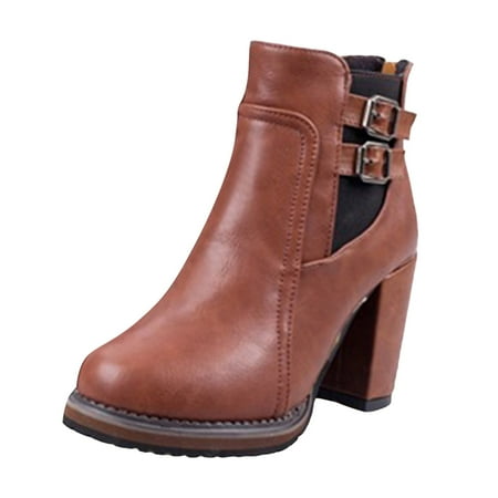 GHSOHS Cowboy Boots for Women Slip on Snow Boots Ankle Boots Shoes Waterproof Shoes Fall Winter New Short Boots Women Heel Belt Short Boots High Heel Elastic Ankle Boots Western Cowgirl Boots Size 38