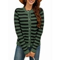 thumbnail image 3 of Women'S Cardigan Sweaters Striped Open Front Button Down Knitted Coat Cropped Fall Outwear Green & Black XL, 3 of 8