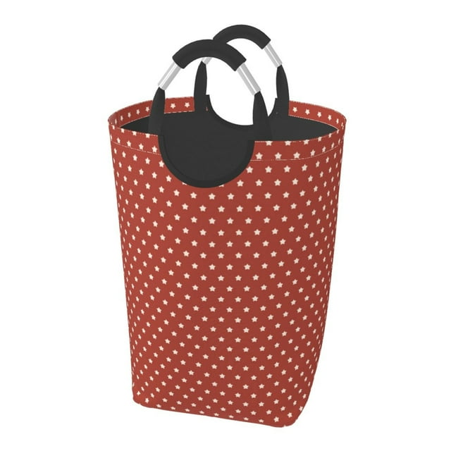 DouZhe 50L Rectangular Laundry Basket, Patriotic Stars Red Background Prints Waterproof Foldable Laundry Hamper with Aluminum Handles