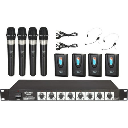Pyle Rack Mount Wireless Microphone System with 8 Microphones