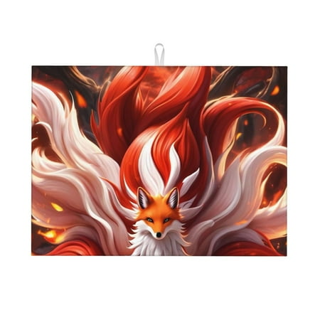

Cauagu Dish Drying Mat 24*18 inch Absorbent Dish Drainer Kitchen Counter Dish Drying Pad for Countertops Sinks Draining Racks( Red Leaf Flame Fox)