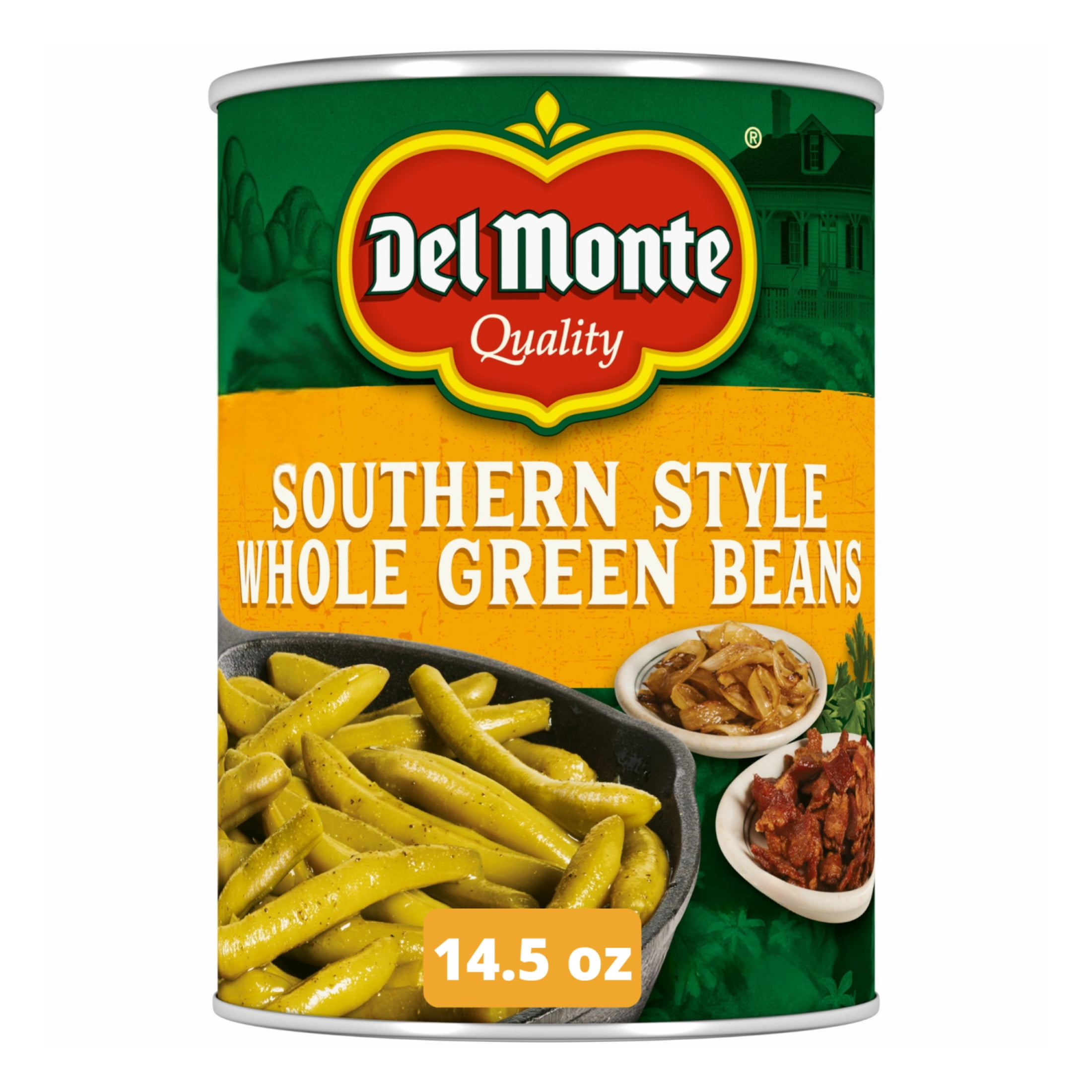 (2 pack) Del Monte Southern Style Whole Green Beans, Canned Vegetables, 14.5 oz Can