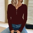 thumbnail image 2 of OSOLU Women Autumn/Winter Solid Color Jacquard Seamless V-Neck Three Button Long Sleeve T-Shirt Tshirts Tee Tops Cozy Dailywear, 2 of 4