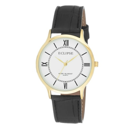 Gents Black Strap - Eclipse Mens Casual Black Leather Strap Round