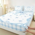 thumbnail image 3 of Manfei Cute Bowknot Bed Sheets Full,Geometric Plaid Bedding Sets Full Size,Blue White Bow Sheet Set Full For Girl,Super Cozy Room Decoration,4-Piece, 3 of 7