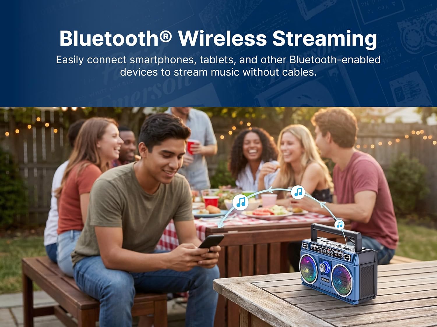 Emerson Portable Bluetooth Boombox with 4-Band Shortwave Radio photo 2