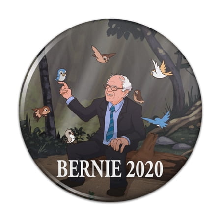 Bernie Sanders 2020 with Birds In A Forest Retro Cartoon Pinback Button Pin Badge