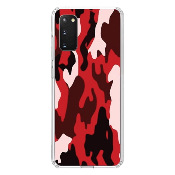 DistinctInk Clear Shockproof Hybrid Case for Galaxy S20 ULTRA / 5G (6.9" Screen) - TPU Bumper, Acrylic Back, Tempered Glass Screen Protector - Red Black Camouflage - Camouflage Pattern