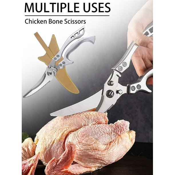 Muyoka Tijeras de cocina de servicio pesado Tijeras de hueso de pollo de acero inoxidable con estuche de cuero Tijeras grandes Accesorios Herramientas para cortar carne de pollo Hueso vegetal Muyoka Hogar