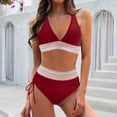 thumbnail image 2 of Sopiago Women High Waisted Bikini Sets Tummy Control Swimsuits Color Block Two Piece Drawstring Bathing Suit Red,L, 2 of 5