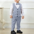 thumbnail image 2 of LIJCC Toddler Boy Formal Suit Clothes Gentleman Wedding Dress Outfit Long Sleeve Dress Shirt Waistcoat Suspender Pants 3 Pcs Set(Light Blue,6-7 Years), 2 of 9