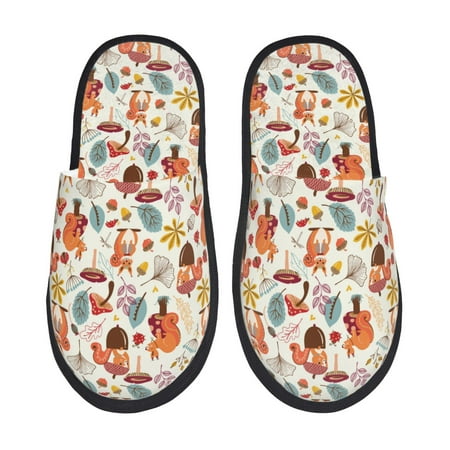 Balery Squirrel Nuts Mushroom Slient Indoor Furry Fleece Comfort House Shoes Soft Non-Slip Home Shoes Cotton slippers House Slippers-- Medium