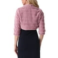 thumbnail image 3 of INSPIRE CHIC Women's Bolero Open Front 3/4 Sleeve Collarless Cropped Faux Fur Outerwear XS Pink, 3 of 6