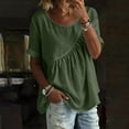thumbnail image 2 of Loopsun Women Summer Tops Round Neck Short Sleeve Gathered Waist Linen Loose Blouse, 2 of 5