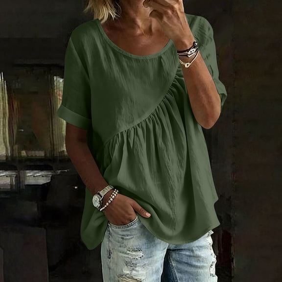 Shihyeh Womens Summer Babydoll Tops Casual Loose Fit Peplum Oversized Tunic Shirts