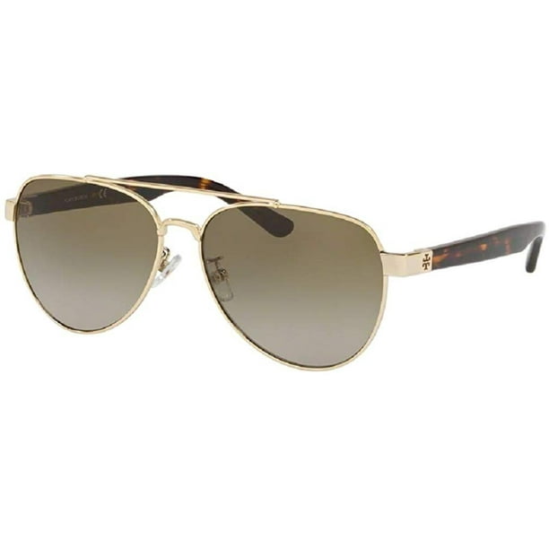 Tory Burch TY6070 32729A 57M Shiny Light Gold Metal/Dark Green Polarized  Pilot Sunglasses For Women+FREE Complimentary Eyewear Care Kit 