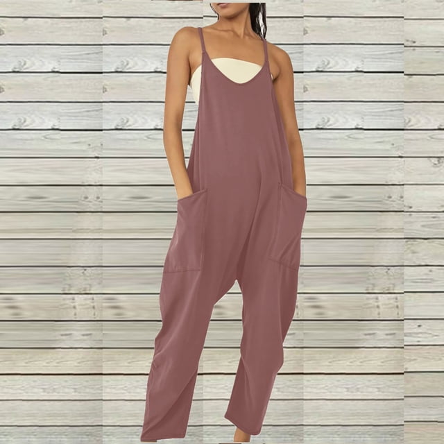 LOVZFMLL Combinaison pour Femmes Mode Femmes Combinaison Décontractée Épaules Dénudées Solide Bretelles Combinaisons Grand Poche Jambe Pantalon