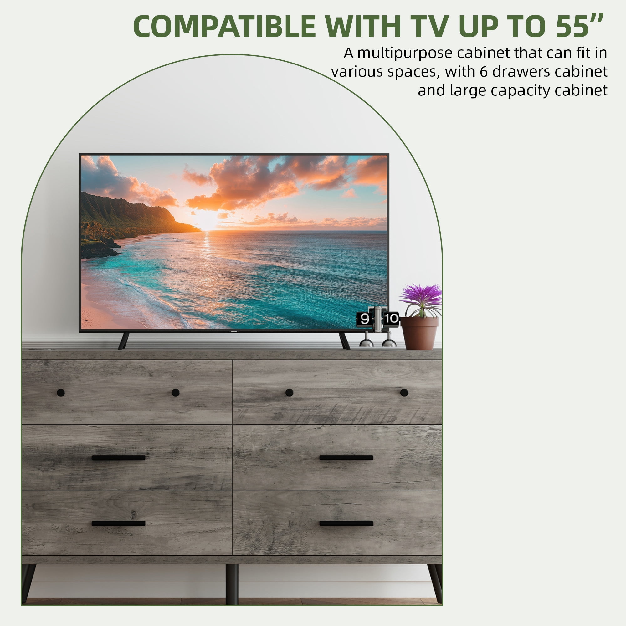 Uforic 6-Drawer Horizontal Dresser for , Wood Chest of Drawers, Gray