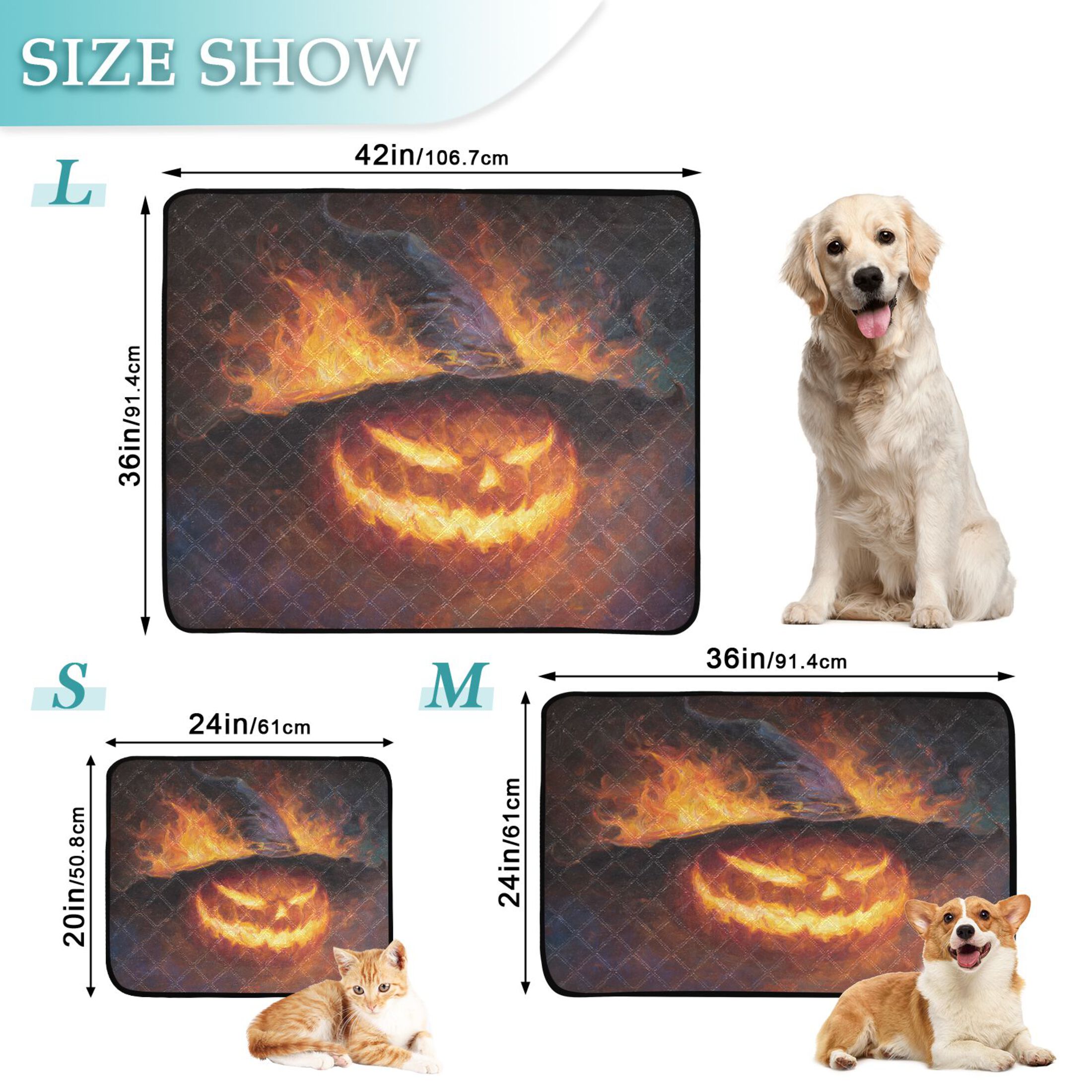 Qxltty Flaming Pumpkin Cat litter Pads Pet Set of 2 Diaper Mats Center Anti-leakage Layer Absorbent Soft and Comfortable