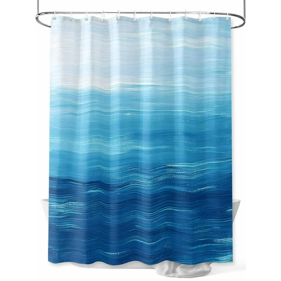 Fsddascl Sky Blue Coastal Shower Curtain Set - 48" x 72" Washable Bathtub Curtain with 12 Hooks, Nautical Modern Ocean Wave Waterproof Fabric Stall Shower Curtains for Bathroom/Bathtub Décor