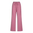 thumbnail image 4 of QATAINLAV Womens Casual Cotton Linen Pants Summer Lightweight Wide Straight Leg Lounge Trousers Solid Drawstring Elastic Waist Beach Pants with Pockets Pink XL, 4 of 7