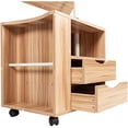 thumbnail image 5 of Multifunctional Bed Table, Overbed End Table with Height Adjustable Platform, Wooden Nightstand with Swivel Wheels, Storage Drawers and Open Shelf (Wooden), 5 of 8