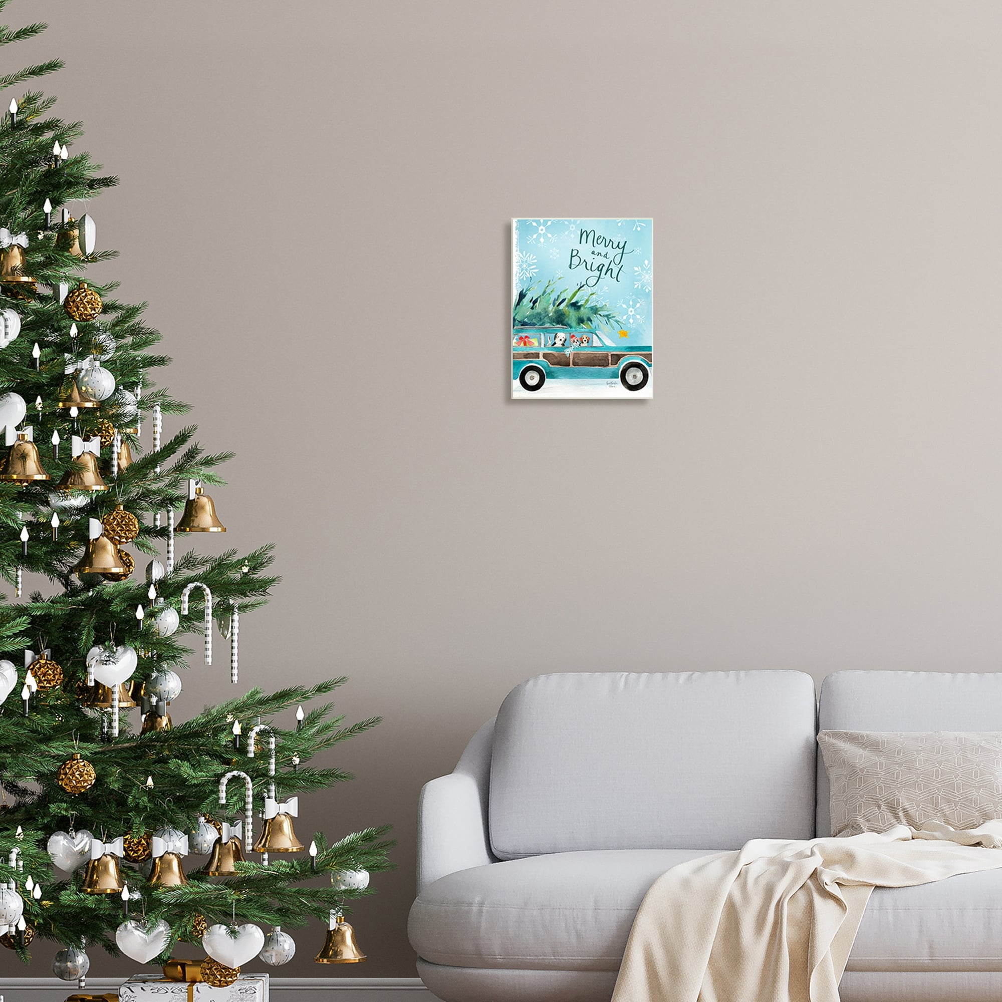 Stupell Industries Merry & Bright Christmas Scene Holiday Puppies Graphic Art Unframed Art Print Wall Art, Design by Heatherlee Chan