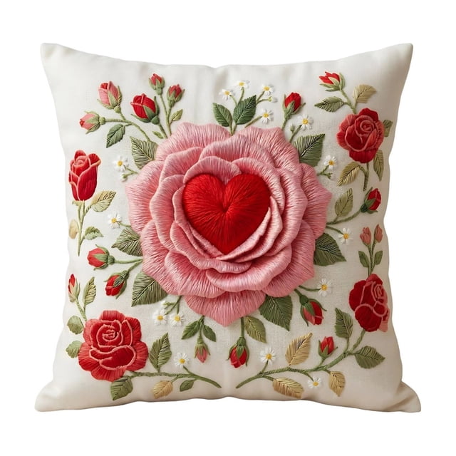 Specollect 1 Pcs Valentine's Day Heart Pillowcase Decorative Sofa Cushion Cover, Festive Linen Fabric for Living Room Bedroom Decor 17.7*17.7 in