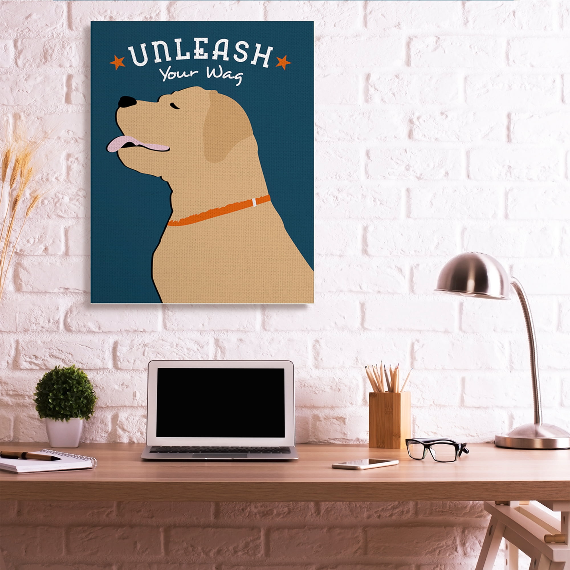 Stupell Industries Unleash Your Wag Phrase Golden Labrador Dog Canvas Wall Art, 36 x 48, Design by Ginger Oliphant