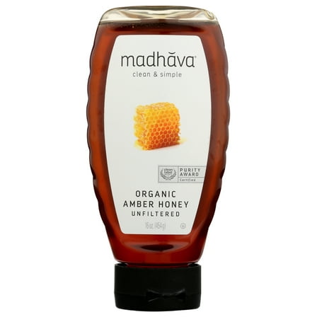 Madhava Organic Light Amber Honey, 16 Oz