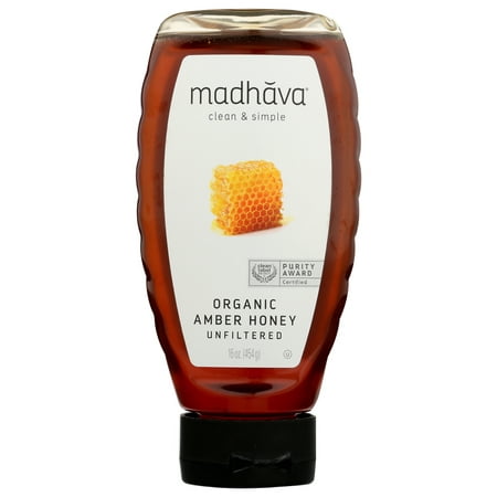 Madhava Organic Light Amber Honey  16 Oz